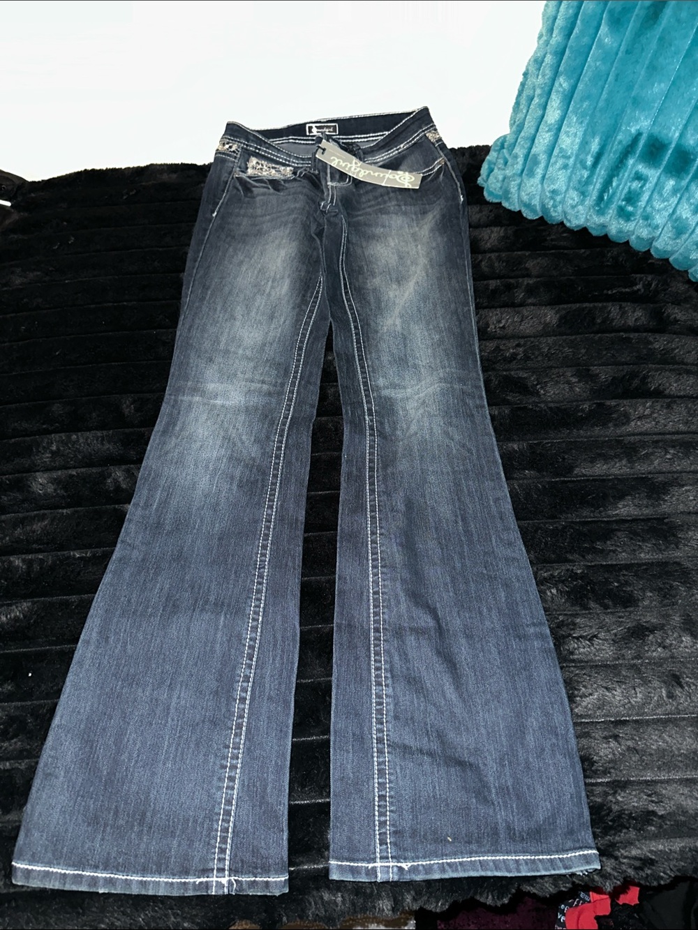 Soundgirl Dark Blue Flare Jeans with Contrast Stitching